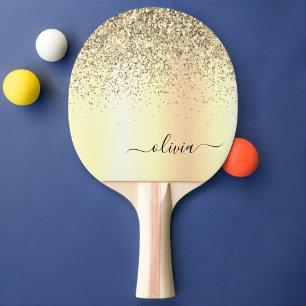 Gold Glitter Metal Monogram Glam Name Ping Pong Paddle