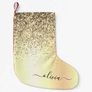 Gold Glitter Metal Monogram Glam Name Small Christmas Stocking
