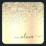 Gold Glitter Metal Monogram Glam Name Square Sticker<br><div class="desc">Gold Faux Foil Metallic Sparkle Glitter Brushed Metal Monogram Name and Initial Paper Party Sticker Address Labels. This makes the perfect sweet 16 birthday,  wedding,  bridal shower,  anniversary,  baby shower or bachelorette party gift for someone that loves glam luxury and chic styles.</div>