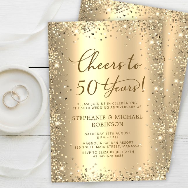 Gold Glitter Metallic 50th Wedding Anniversary Invitation (Creator Uploaded)