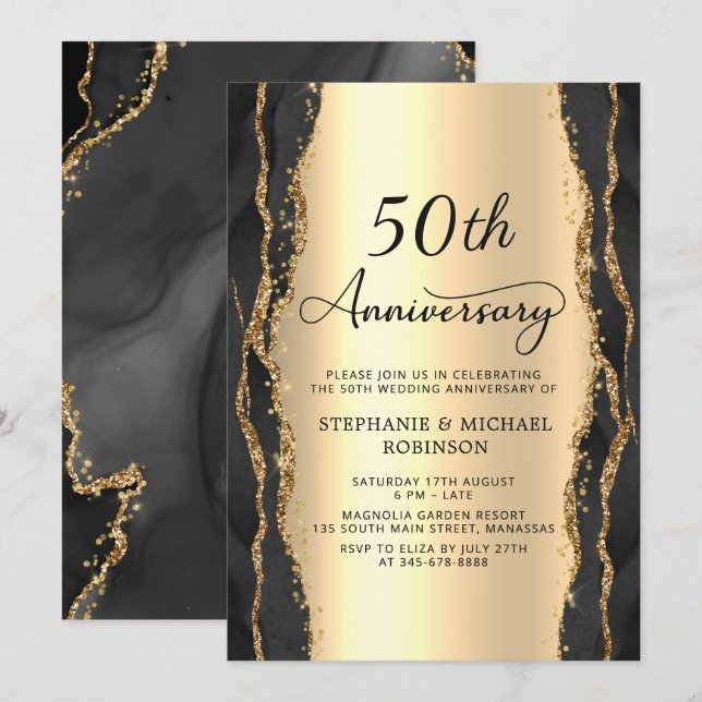 Gold Glitter Metallic 50th Wedding Anniversary Invitation (Front/Back)