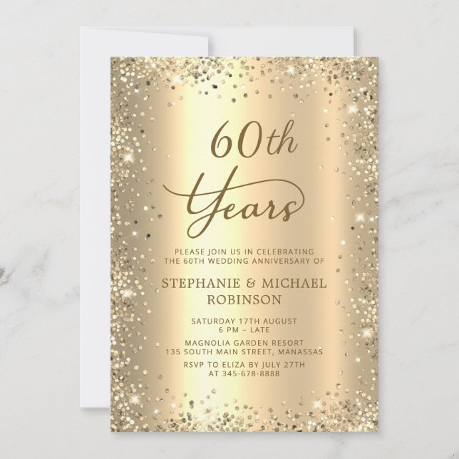 Gold Glitter Metallic 60th Wedding Anniversary Invitation (Front)
