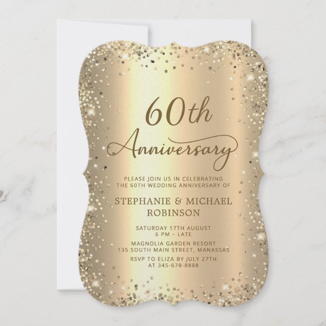 Gold Glitter Metallic 60th Wedding Anniversary Invitation (Front)
