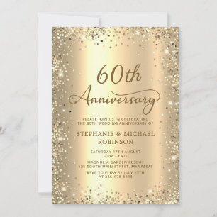 Gold Glitter Metallic 60th Wedding Anniversary Invitation