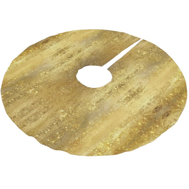 Gold Glitter Metallic Elegant Holiday Chic Brushed Polyester Tree Skirt (Angled)