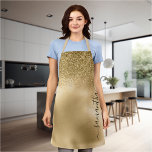 Gold Glitter Metallic Handwritten Monogram Name Apron<br><div class="desc">This design may be personalised by choosing the customise option to add text or make other changes. If this product has the option to transfer the design to another item, please make sure to adjust the design to fit if needed. Contact me at colorflowcreations@gmail.com if you wish to have this...</div>