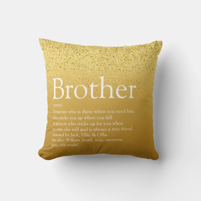 Gold Glitter Modern Best Brother Ever Definition  Cushion (Front)