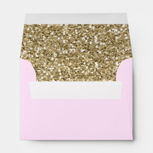 Gold Glitter Modern Blush Pink Faux Return Address Envelope