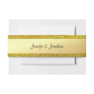 Gold Glitter Modern Calligraphy Script Text Glamou Invitation Belly Band