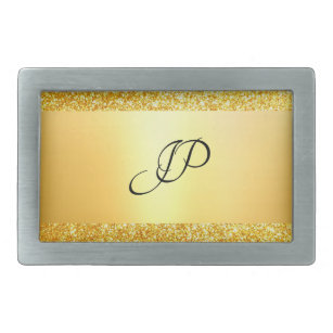 Gold Glitter Modern Elegant Monogrammed Template Belt Buckle