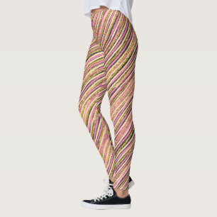 Gold Glitter Modern Stripes Luxury Leggings