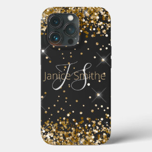 Gold Glitter Monogram iPhone 13 Pro Case