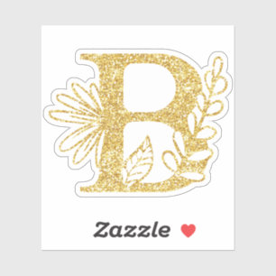 Gold Glitter Monogram Initial B Floral