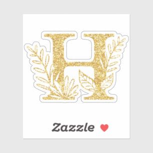 Gold Glitter Monogram Initial H Floral
