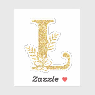 Gold Glitter Monogram Initial L Floral Sticker