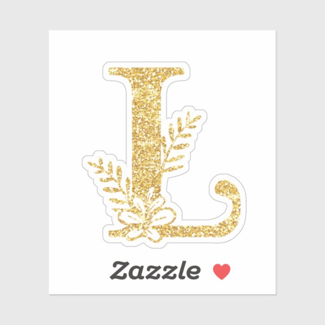 Gold Glitter Monogram Initial L Floral Sticker (Sheet)