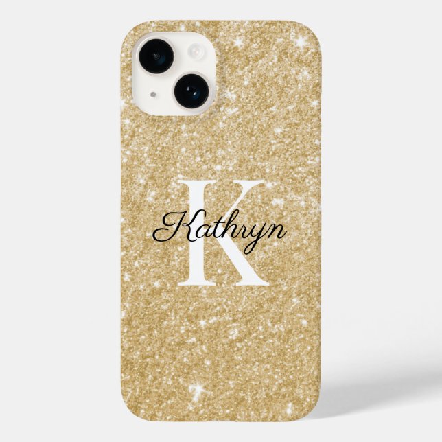 Gold Glitter Monogram Initial Name Case-Mate iPhone Case (Back)