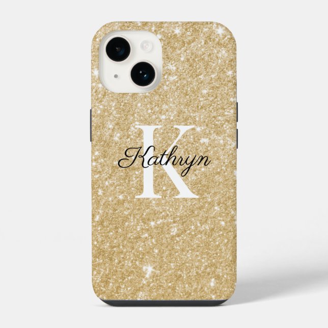 Gold Glitter Monogram Initial Name iPhone Case (Back)