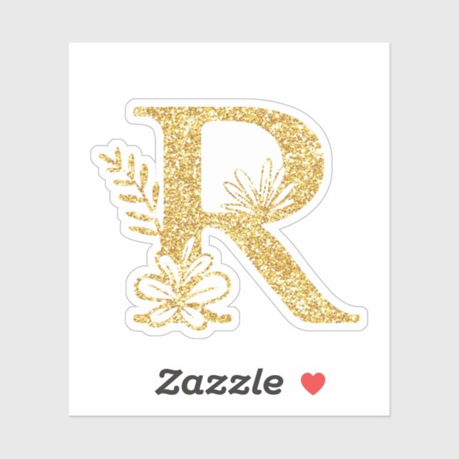 Gold Glitter Monogram Initial R Floral Sticker (Sheet)