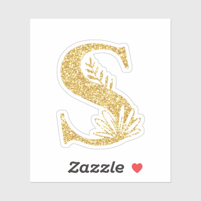Gold Glitter Monogram Initial S Floral Sticker (Sheet)