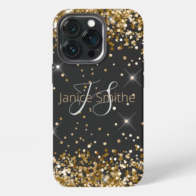 Gold Glitter Monogram iPhone Case (Back)