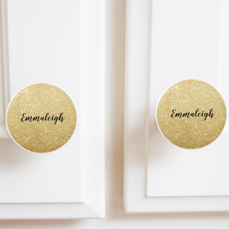 Gold Glitter Monogram Name Ceramic Knob