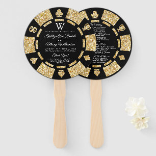 Gold Glitter Monogram Poker Chip Casino Wedding Hand Fan