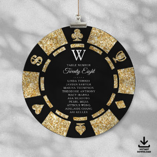 Gold Glitter Monogram Poker Chip Casino Wedding Invitation
