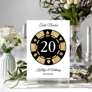Gold Glitter Monogram Poker Chip Casino Wedding Invitation