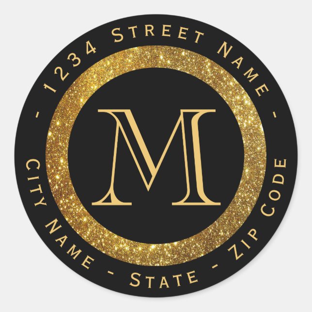 Gold Glitter Monogram Return Address Label (Front)