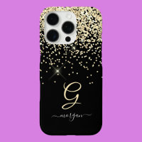 Gold Glitter & Monogram White Script Name on Black