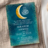 Gold Glitter Moon Blue Green Space Islamic Aqiqa
