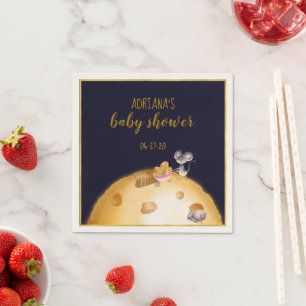 Gold glitter, moon made of cheese, baby shower napkin