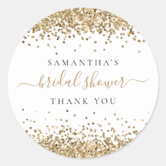 Gold Glitter Name Bridal Shower Thank You Classic Round Sticker