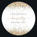 Gold Glitter Name Hen Party Thank You Classic Round Sticker<br><div class="desc">Gold Glitter Name Date Hen Party Thank You. Gold faux glitter borders the top and bottom,  with your name and thank you. Hen Party is in a handwriting style script. Easily personalise the text to your own details.</div>