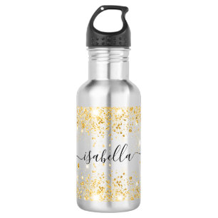 Gold glitter name script elegant 532 ml water bottle