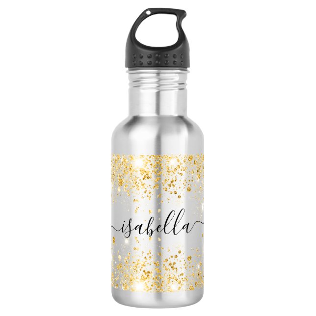 Gold glitter name script elegant 532 ml water bottle (Front)