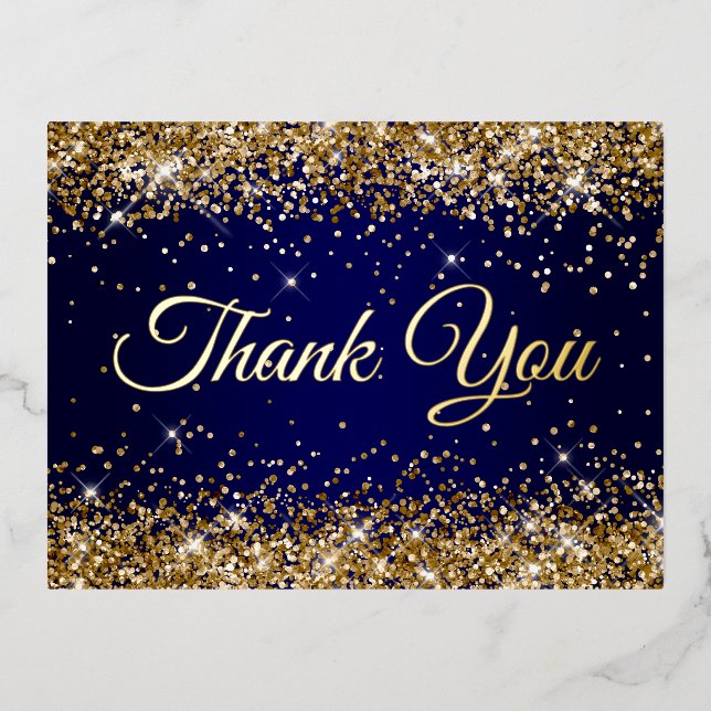 Gold Glitter Navy 50th Birthday Thank You Foil Invitation Postcard (Front)