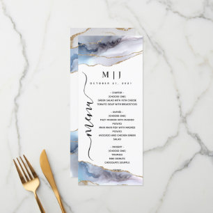 Gold Glitter & Navy Blue Agate Wedding Menu