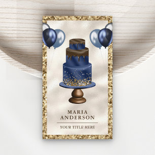 Gold Glitter Navy Blue Cake Balloons Event Planner Business Card