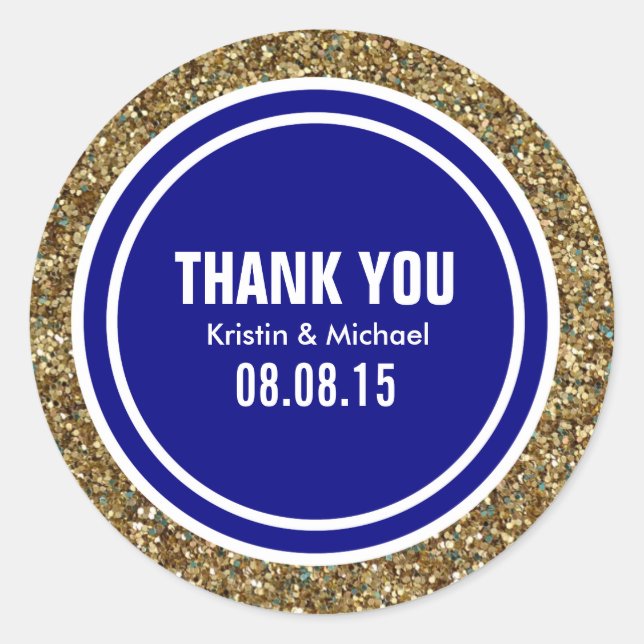 Gold Glitter Navy Blue Custom Thank You Label (Front)