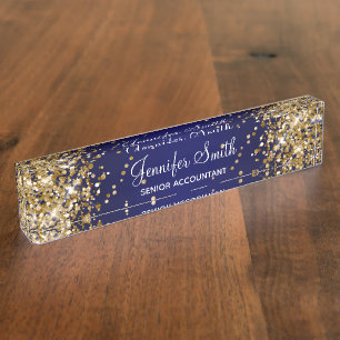 Gold Glitter Navy Blue Gradient Nameplate