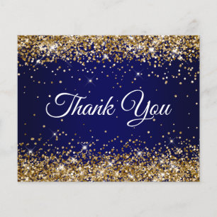 Gold Glitter Navy Blue Ombre Thank You Flyer