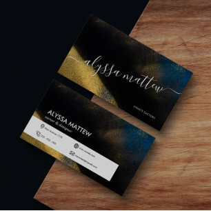 Gold Glitter Navy Blue Personalised Elegant Modern Business Card