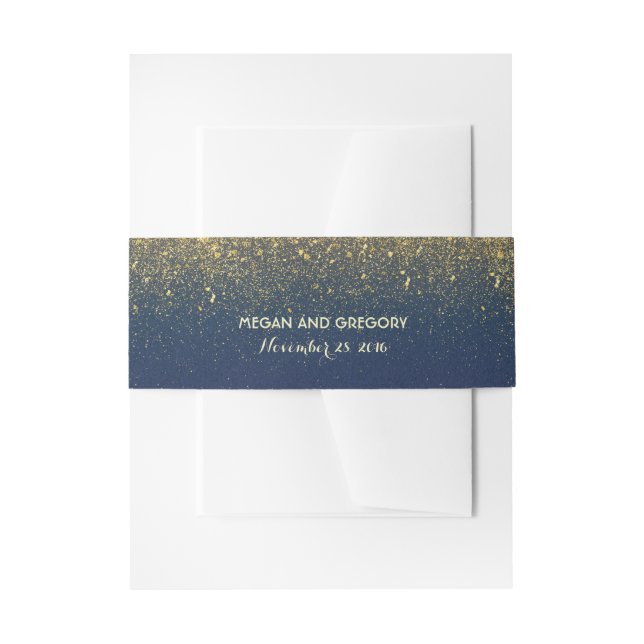 Gold Glitter Navy Vintage Wedding Invitation Belly Band (Front Example)