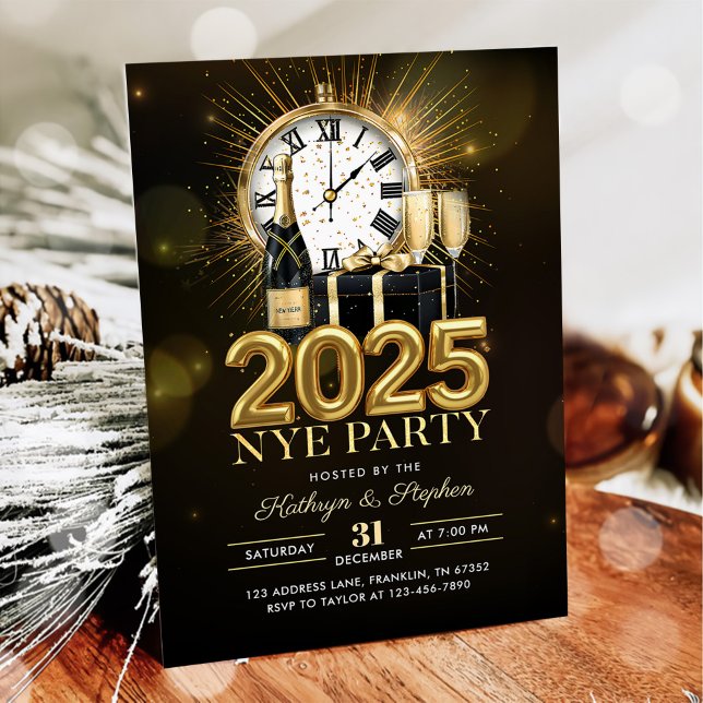 Gold Glitter New Year's Eve Party 2025 Invitation (Creator Uploaded)