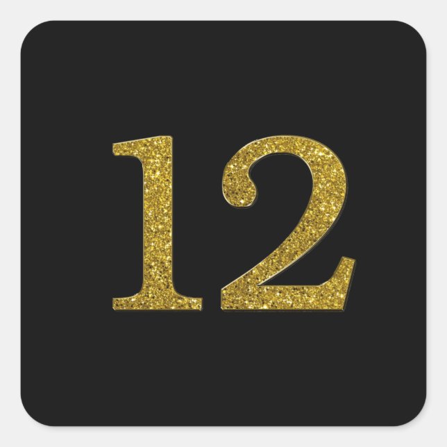 Gold Glitter Number 12 wide font Square Sticker (Front)
