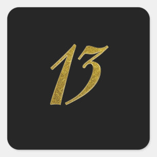 Gold Glitter Number 13 Square Sticker