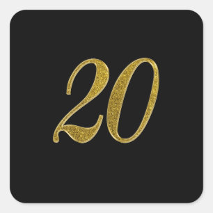Gold Glitter Number 20 Square Sticker