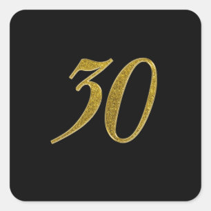 Gold Glitter Number 30 Square Sticker